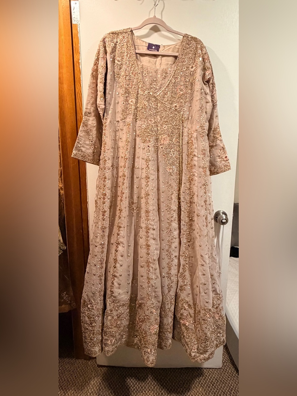 Haseens Luxury Wear Champagne Gold Bridal/Formal 3 Piece Anarkali Set | Size XL